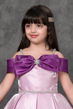 Lilac Off Shoulder Bow Embellished Party Frock For Girls