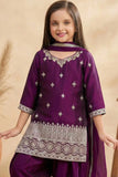 Wine  Embroidered Patiala Suit Set For Girls