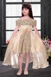 Fawn Sequined High-Low Party Wear Frock for Girls