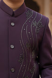 Deep Plum Embroidered Jodhpuri Suit Set with Trouser For Boys