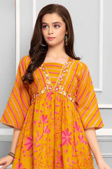 Yellow Printed And Embroidery Sharara Set For Girls