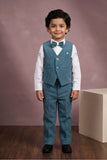 Boys Dusty Blue Waistcoat Suit Set with Bow Tie