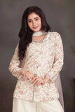 Cream Palazzo Set with Multicolor Floral Embroidered Top And Dupatta for Girls