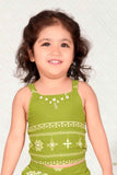 Stylish Green Thread Work Top And Shorts Set For Girls