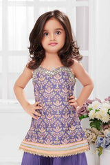 Purple Sequin And Embroidered Palazzo Set For Girls