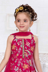 Rani Pink Printed, Embroidered And Sequined Kurta With Harem Bottom For Girls