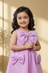 Girls Lavender A-Line Party Dress with Statement Bow Details