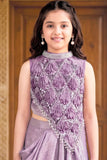 Lavender Embellished Draped Lehenga Set For Girls
