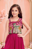Bright Pink Bead Embroidered Palazzo Set For Girls