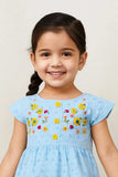 Elegant Blue Hakoba And Embroidered Frock For Girls