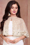 Girls Cream  Sequin Embroidered Cape Top With Flared Palazzo Set