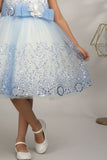Blue Sequin Party Wear Frock With Bow For Girls