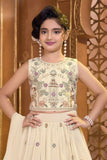 Beige Zari Embroidered Lehenga Choli Set For Girls