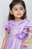Purple Floral Embellished And Stone Work Party Wear Frock For Girls
