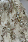 Cream And Gold Embroidered Lehenga Choli Set with Floral MotifsFor Girls