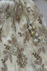 Cream And Gold Embroidered Lehenga Choli Set with Floral Motifs For Girls