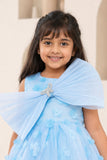 Blue 3D Floral Embellishments Party Wear Frock For Girls