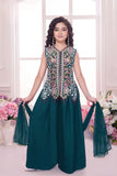 Teal Blue Heavy Embroidered Palazzo Set for Girls