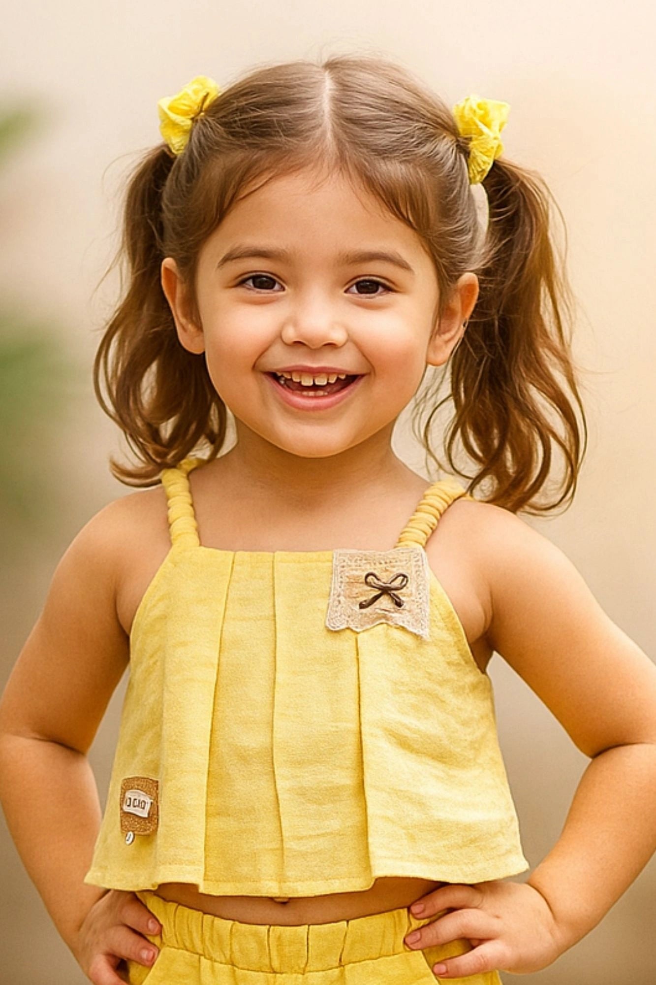 Sunshine Yellow Co-ord Set with Crop Top & Culottes For Girls