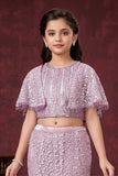 Lavender Sequin Embroidered Cape Style Lehenga Choli For Girls