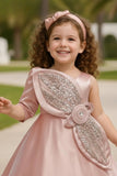 Blush Pink Party Wear Gown with Oversized 3D Bow For Girls