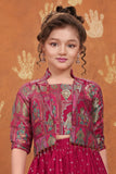 Girls Rani Pink Printed Palazzo Set with Jacket and Palazzo Pants