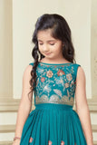 Teal Blue Floral Embroidered Ethnic Lehenga Choli for Girls