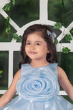 Blooming Princess Ice Blue Rosette Embellished Party Frock For Girls