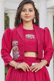 Rani Pink Embroidered Lehenga Choli With Jacket For Girls