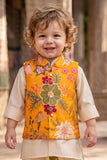 Boys Mustard Floral Printed Jacket Kurta Dhoti Set
