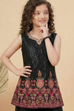 Black Sequin Embroidered Palazzo Set with Dupatta For Girls
