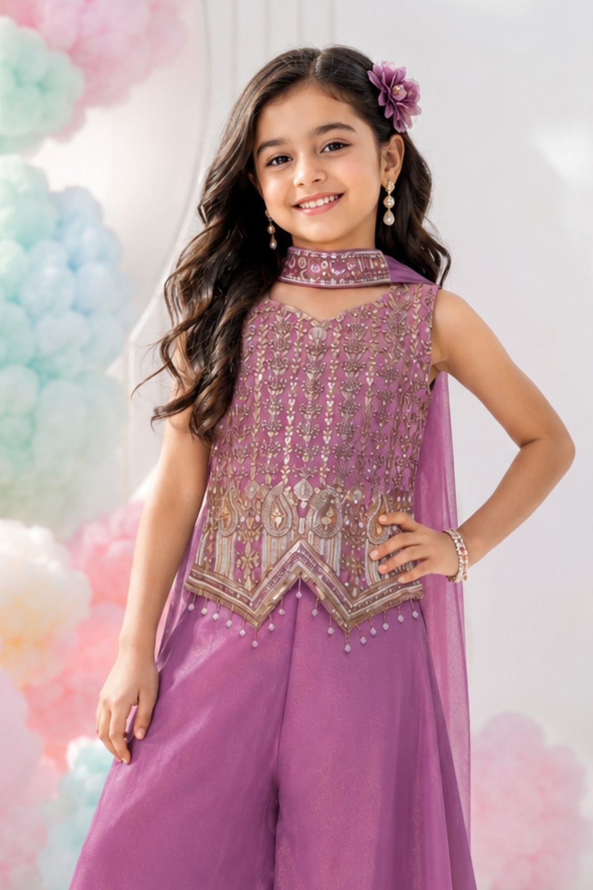 Elegant Onion Pink Embroidered Palazzo Set with Dupatta