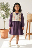 Violet Dress with Embroidered Beige Vest For Girls
