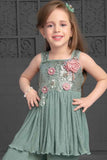 Aqua Blue Embellished Palazzo Set For Girls