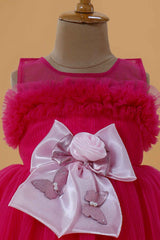 Stylish Rani Pink Frock With Bow Embellished For Girls