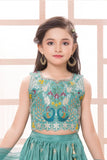 Teal Green Peacock Embroidered Lehenga Choli with Dupatta For Girls
