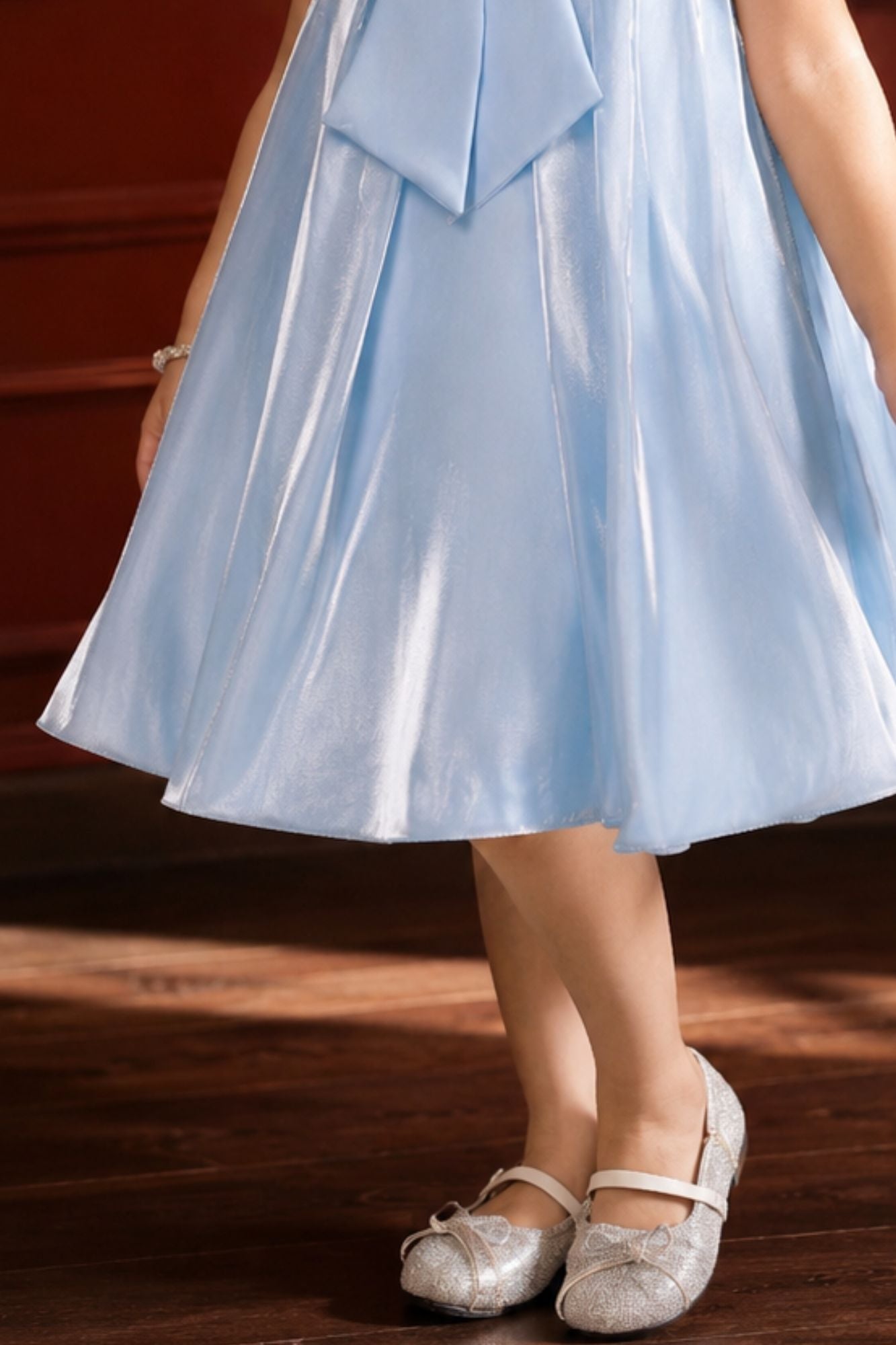 Blue 3D Bow Embellished Party Wear Frock For Girls