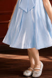 Blue 3D Bow Embellished Party Wear Frock For Girls