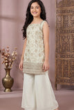 Cream And Golden Embroidered Palazzo Set For Girls