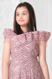 Royal Pink Sequined Partywear Gown For Girls