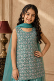 Aqua Blue Embroidered Patiala Set with Dupatta For Girls