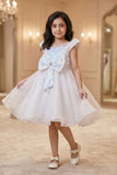 White Embellished Party Wear Frock with Structured Shoulder Straps For Girls