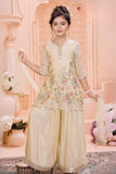 Cream Multicolor Embroidered Palazzo Set with Dupatta For Girls