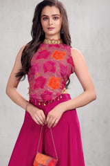 Rani Pink Floral Embroidered Palazzo Set For Girls