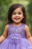 Purple Sequin Bodice High-Low Party Frock with Ruffle Layers For Girls