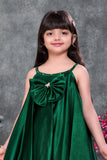 Emerald Green Party Wear High-Low Frock with Bow Detail For Girls