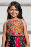 Multicolor Bandhani Printed And Floral Embroidered Lehenga Choli for Girls