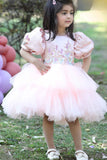 Peach Sequins Worked Party Wear Frock For Girls