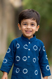 Classic Navy Blue Bandhini Printed Kurta with White Pajama Set For Boys
