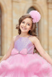 Pink Sequin Embellished High-Low Party Dress with Ruffle Hem For Girls